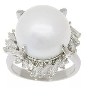 Pearl Ring14.4ｍｍ Pt900Platinum/Pearl/diamond #7.6(US Size) 15.8g Women
